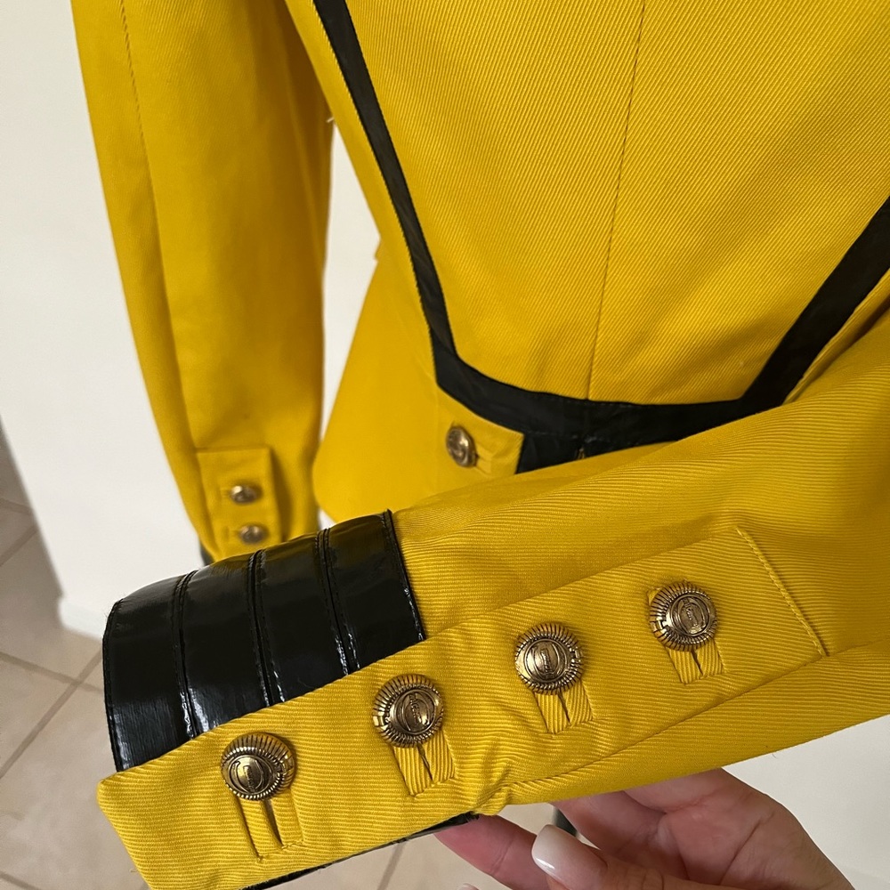 Just Cavalli Military Jacket Yellow Leather Trim Designer Blazer Italy Size 6 - Picture 8 of 15